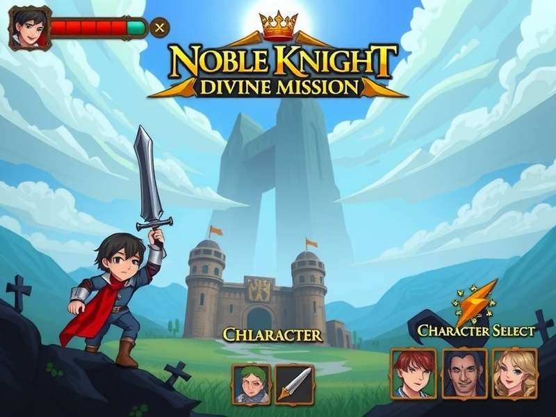 Noble Knight Divine Mission game banner showing main character and environment