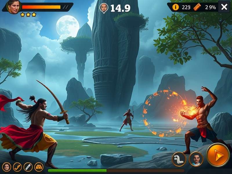 Combat scene in Ethereal Path Explorer showing mythological battle