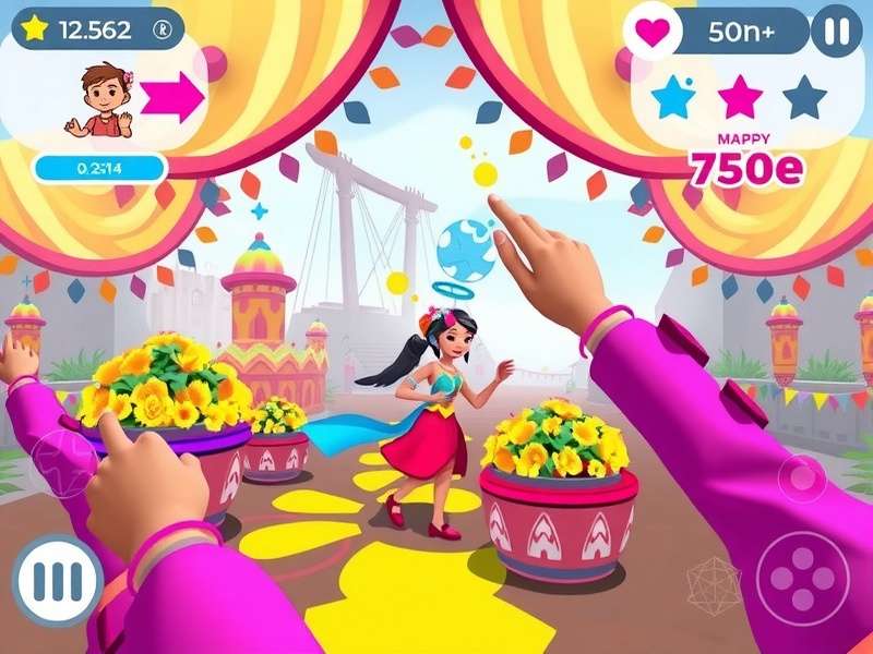 Holi Glory Runner gameplay showing colorful festival environment