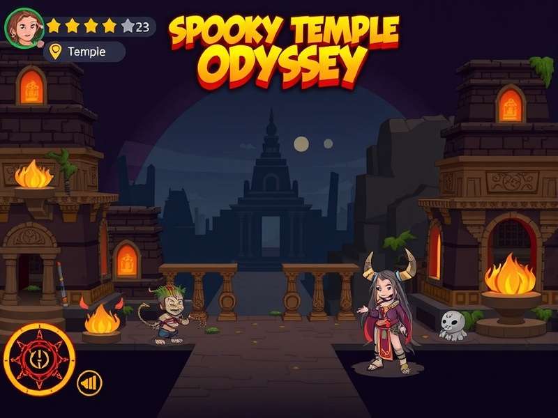 Spooky Temple Odyssey visual design showcasing temple architecture