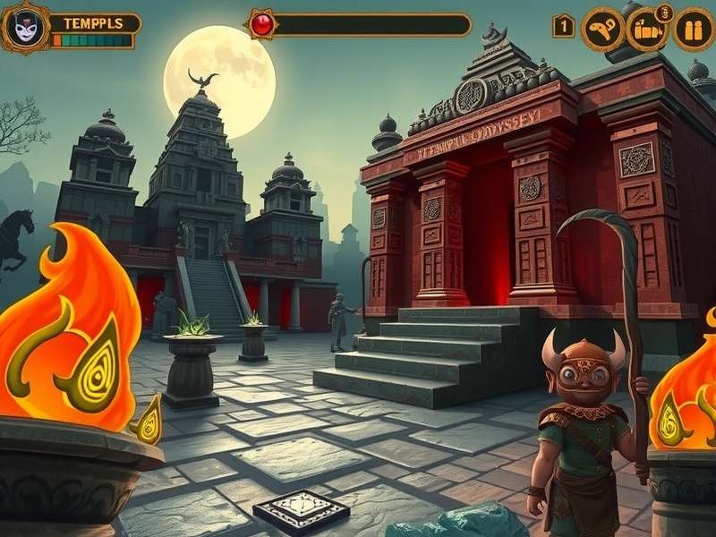 Spooky Temple Odyssey gameplay screenshot showing temple exploration