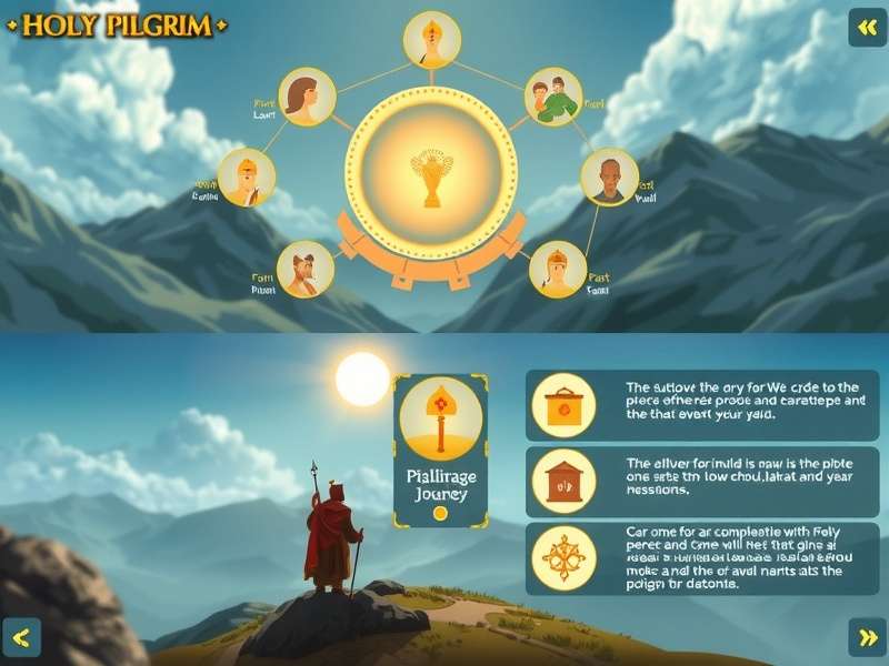 Holy Pilgrim features showing various gameplay elements