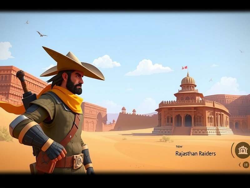 Rajasthan Raiders gameplay screenshot showing desert landscape and character