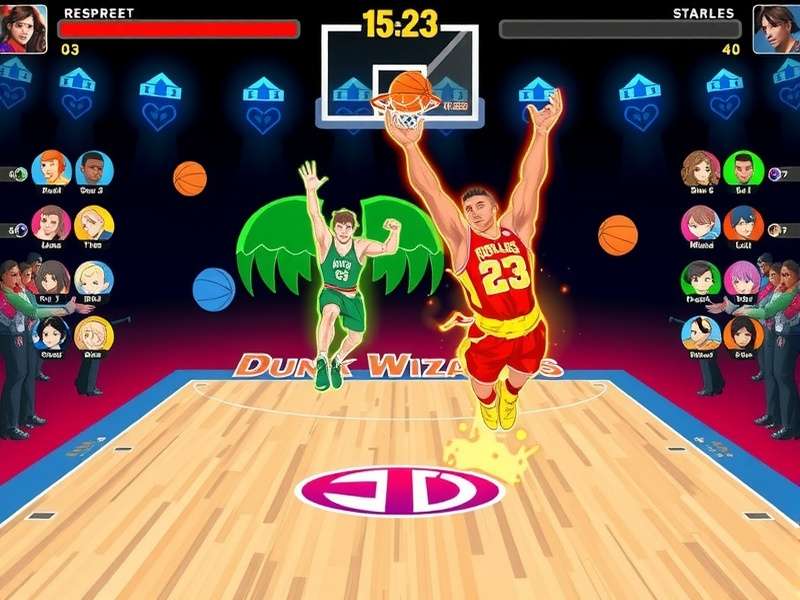 Dunk Wizard character roster showing diverse magical basketball players