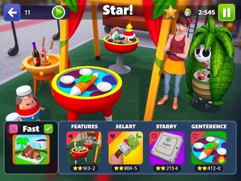 Tropical Barbecue Party gameplay screenshot showing colorful barbecue setup
