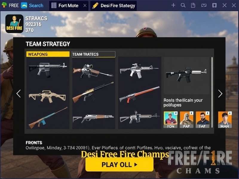 Weapon and equipment selection screen in Desi Free Fire Champs