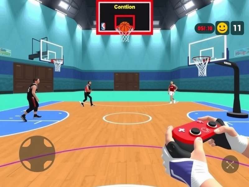 Basket Battle VR gameplay screenshot showing virtual basketball court