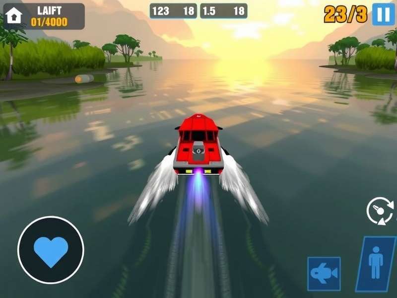 Krishna River Speed Pursuit gameplay showing boat racing through river