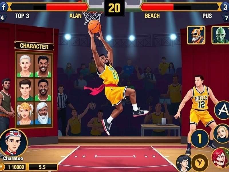 Dunkin Gladiator gameplay screenshot showing character dunking basketball