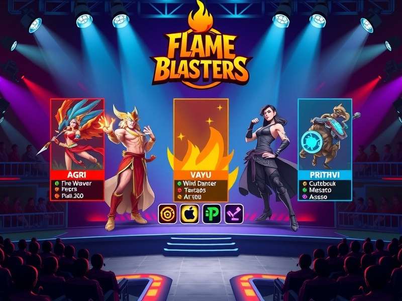 Flame Blasters main gameplay screen showing character selection