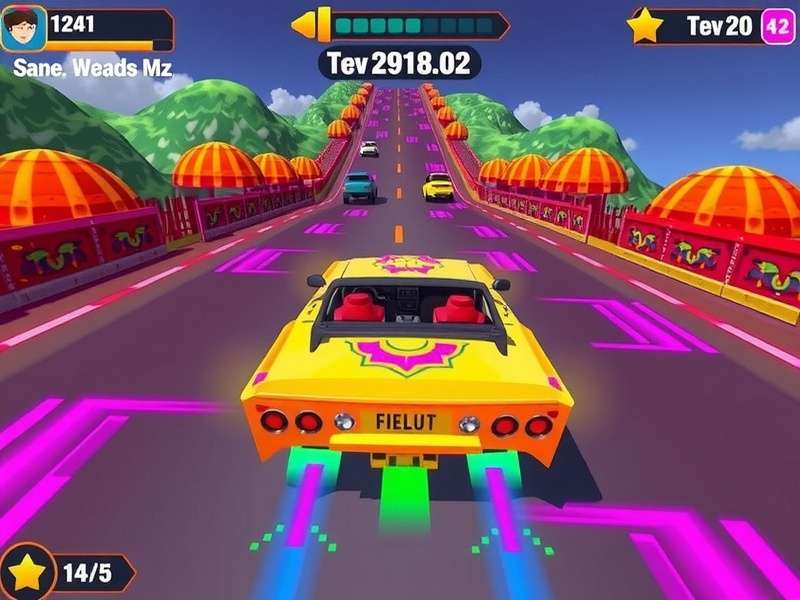 Holi Delight Drive gameplay screenshot showing colorful racing action