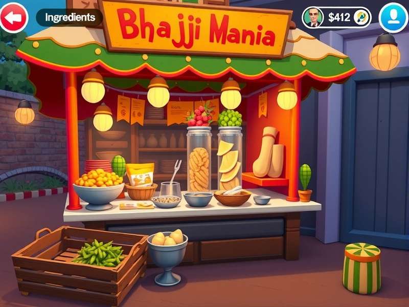 Bhaji Mania gameplay screenshot showing colorful street food stall