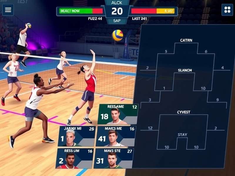 Volley Champion Dynamo character selection screen showing diverse athletes
