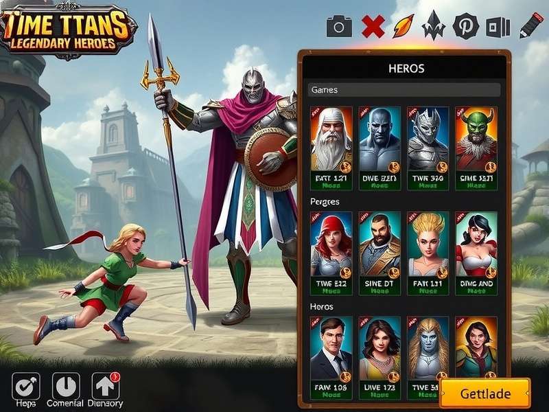 Time Titans Legendary Heroes hero collection screen showing various characters