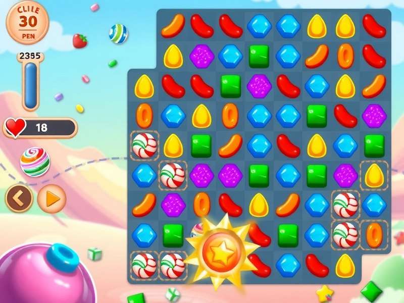 Sugar Match Expedition gameplay screenshot showing colorful candy pieces