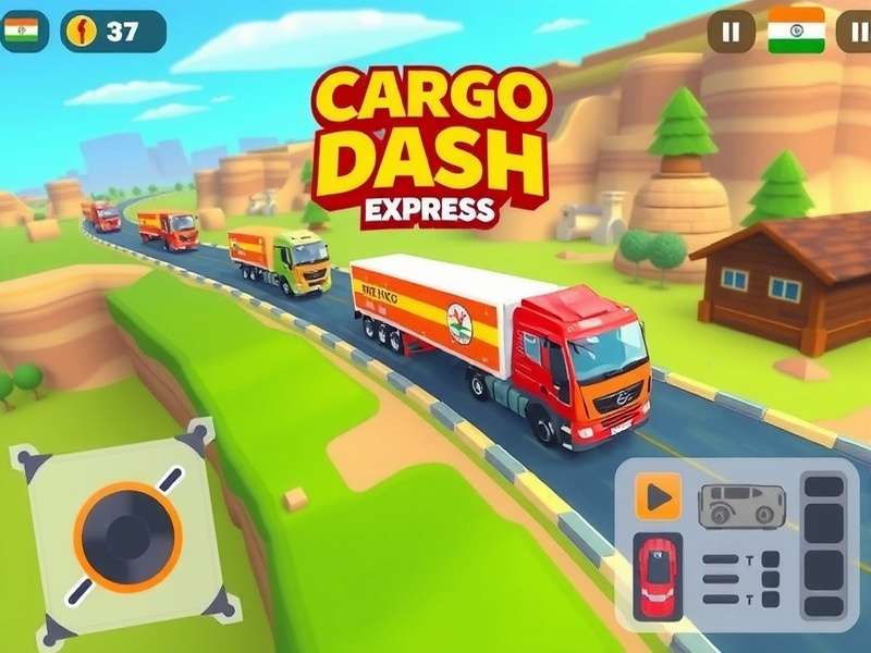 Cargo Dash Express gameplay showing truck driving through Indian landscape