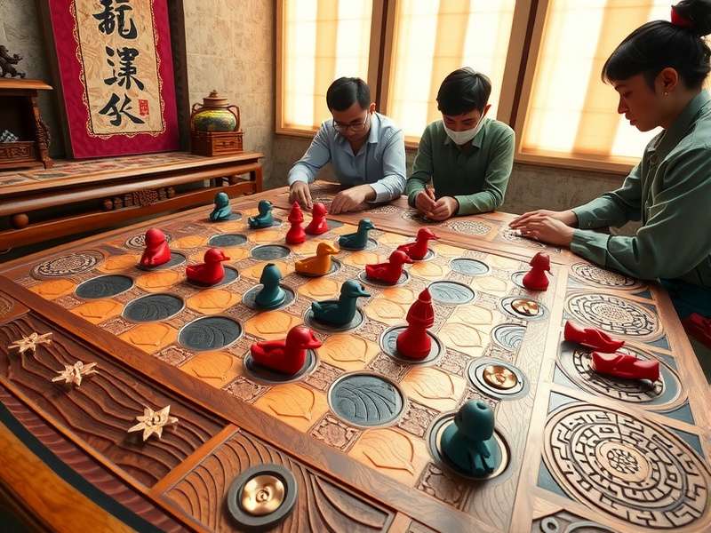 Detailed view of Shunga Splendor game pieces and their movement patterns