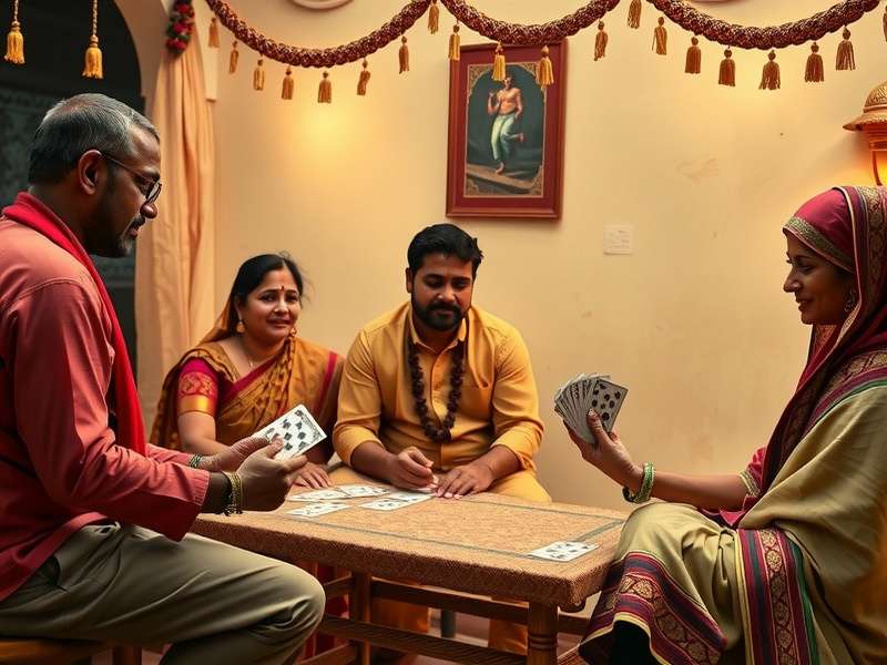 Historical depiction of traditional Indian card games