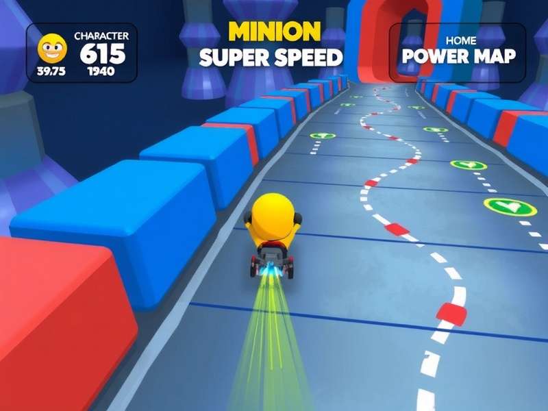 Minion Super Speed gameplay screenshot showing character racing through colorful obstacles