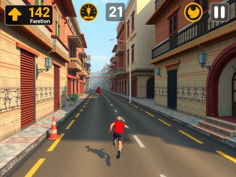 Margao Swift Marathoner gameplay screenshot showing character running through Indian street