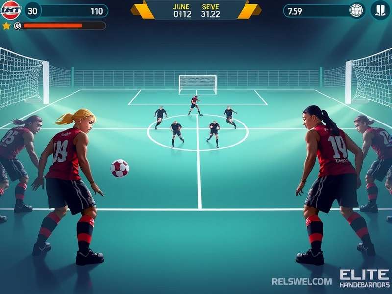 Elite Handball Warriors character selection screen showing diverse athletes
