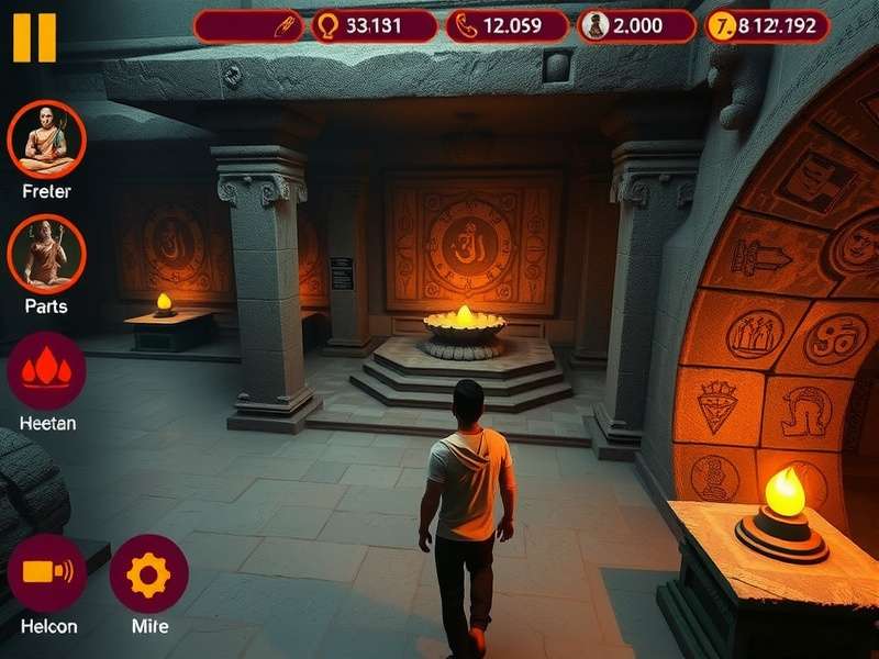 Shiva Linga Explorer character interacting with ancient scriptures