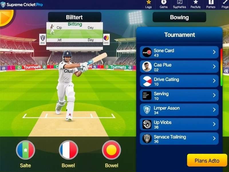 Supreme Cricket Pro gameplay screenshot showing batting interface