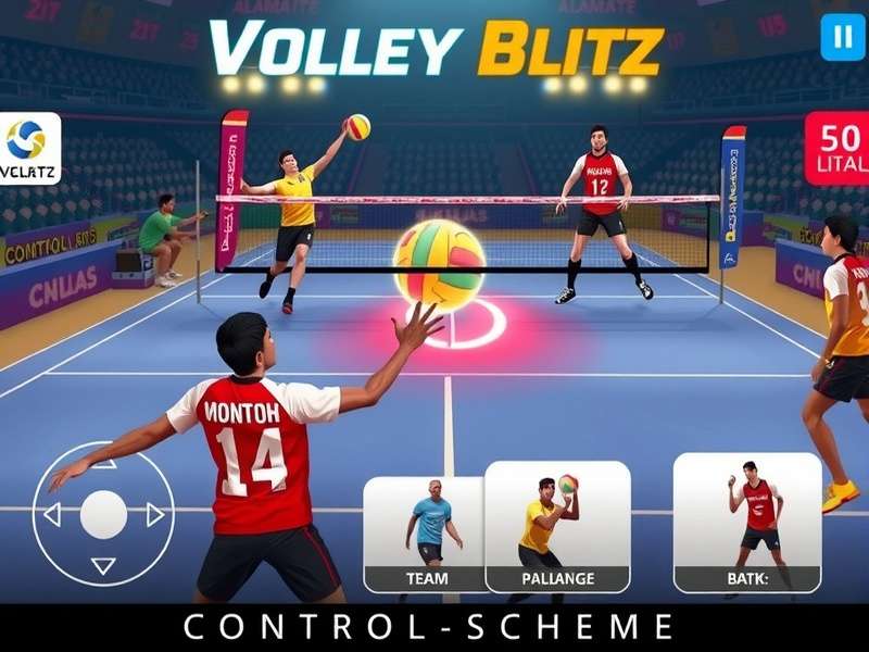 Volley Blitz Mumbai control scheme illustration showing touch gestures