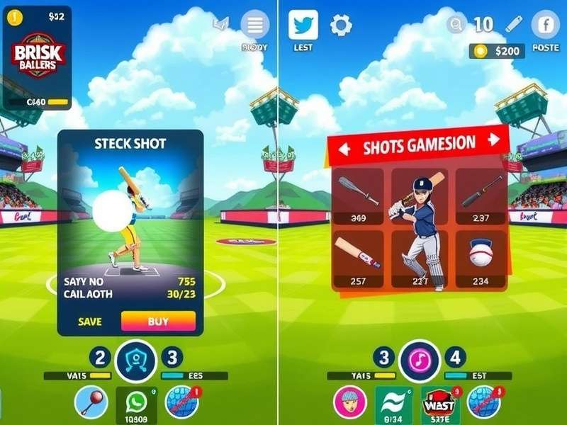 Brisk Ballers batting interface with shot selection options