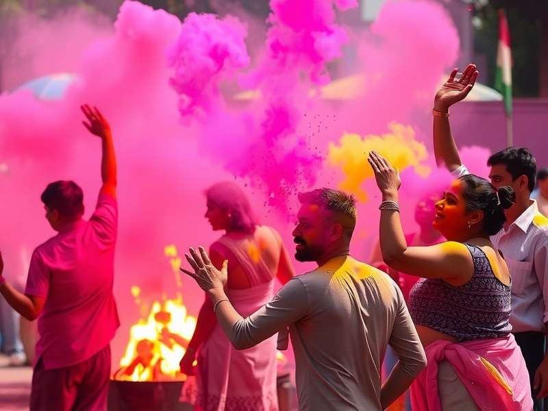 Traditional Holika Dahan bonfire ceremony during Holi