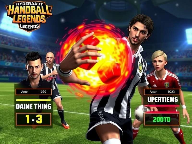 Hyderabad Handball Legends gameplay screenshot showing intense handball action
