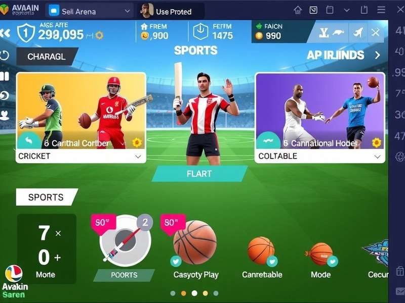 Various sports available in Avakin Sports Arena including cricket, football, and basketball