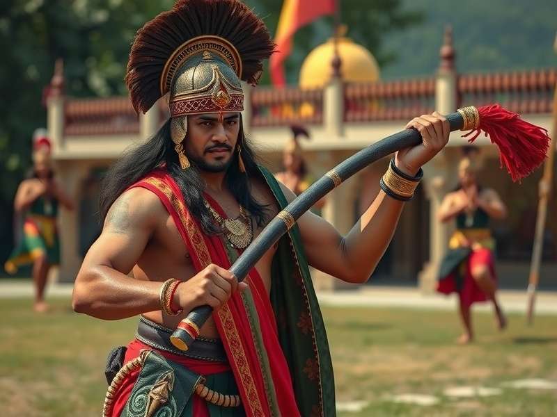 Ancient Indian mace warrior in combat stance