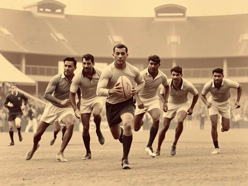 Historical photograph of early Indian rugby players