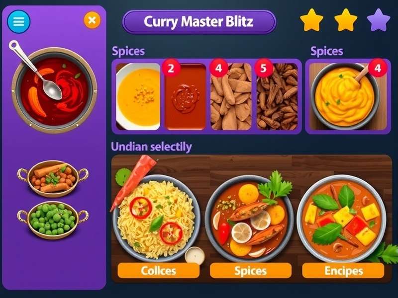 Curry Master Blitz gameplay interface showing spice selection