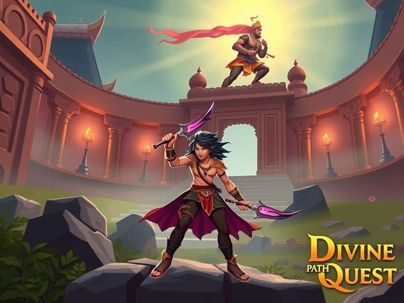 Divine Path Quest gameplay screenshot showing character in mythical environment
