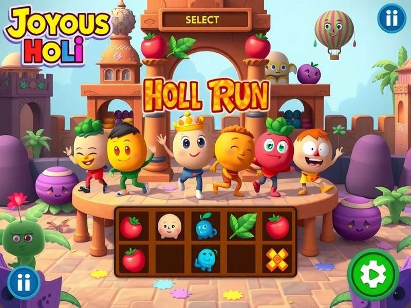 Joyous Holi Run character selection screen with diverse options