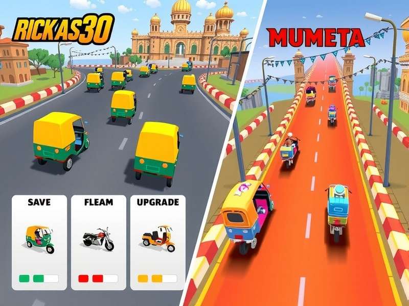 Rickshaw Blitz Pro multiplayer race showing multiple players competing on a Mumbai-inspired track