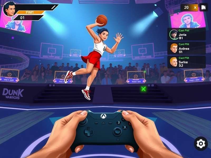 Dunk Drill Warriors gameplay screenshot showing character dunking