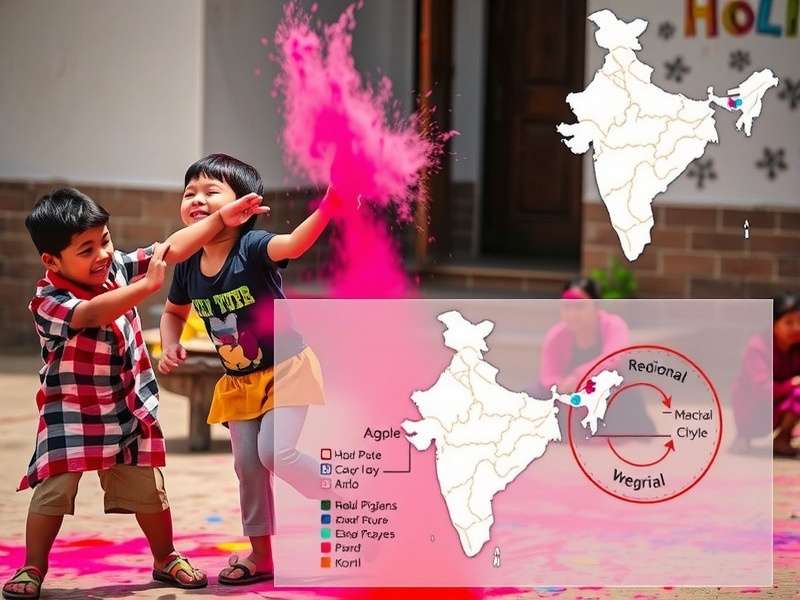 Children playing Holi Playful Pursuit with colorful powders