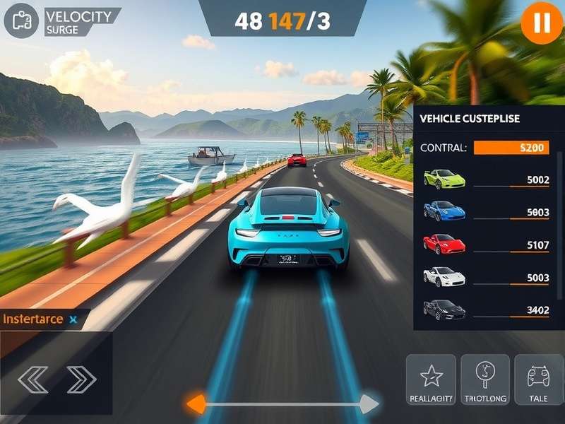 Goa Velocity Surge gameplay screenshot showing racing cars on Goan coastal road
