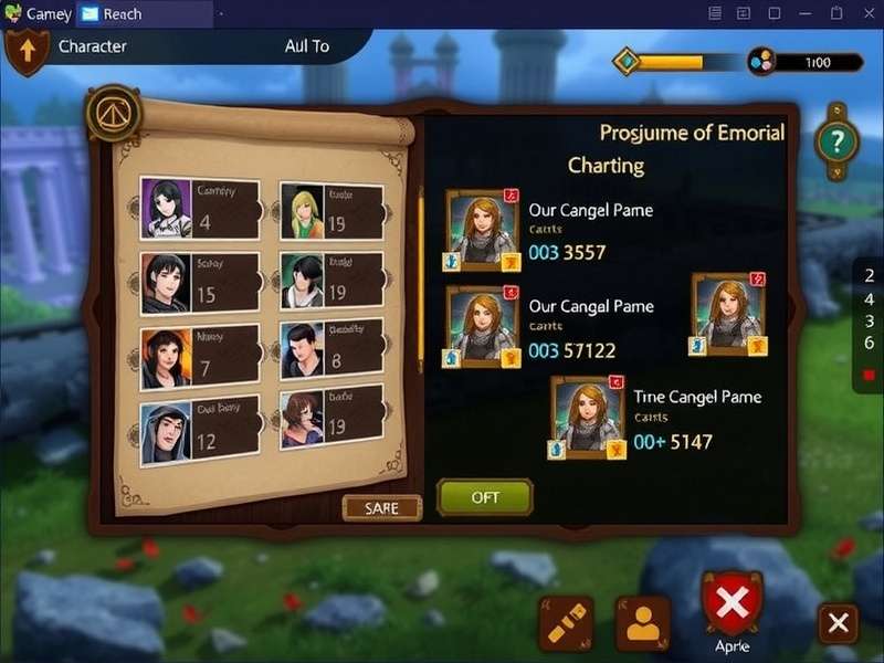 Mystic Realms Coim Adventure gameplay screenshot showing character selection and combat