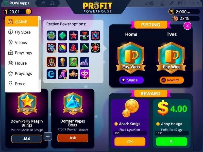 Profit Powerhouse gaming interface showcasing various game options