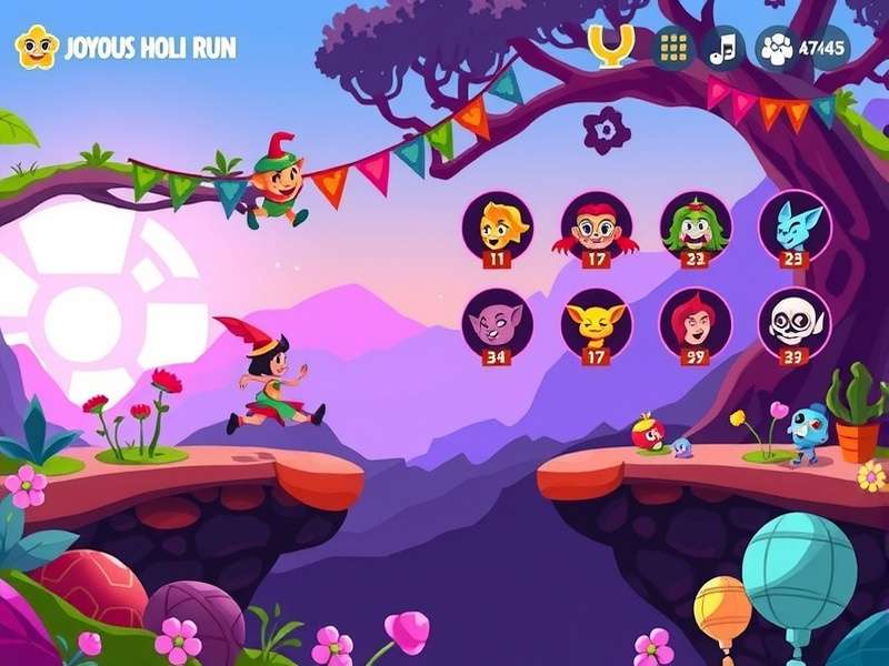 Joyous Holi Run gameplay showing colorful characters and environments