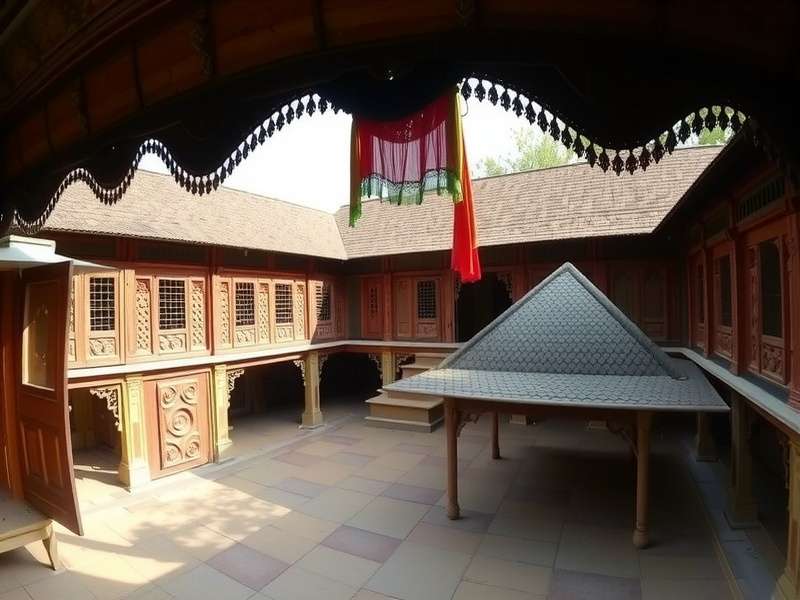 Traditional Indian house with courtyard and intricate carvings