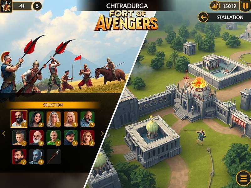 Character selection screen in Chitradurga Fort Avengers showing various warriors