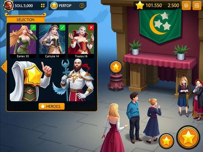 Skill Fiesta Star character roster showing diverse heroes