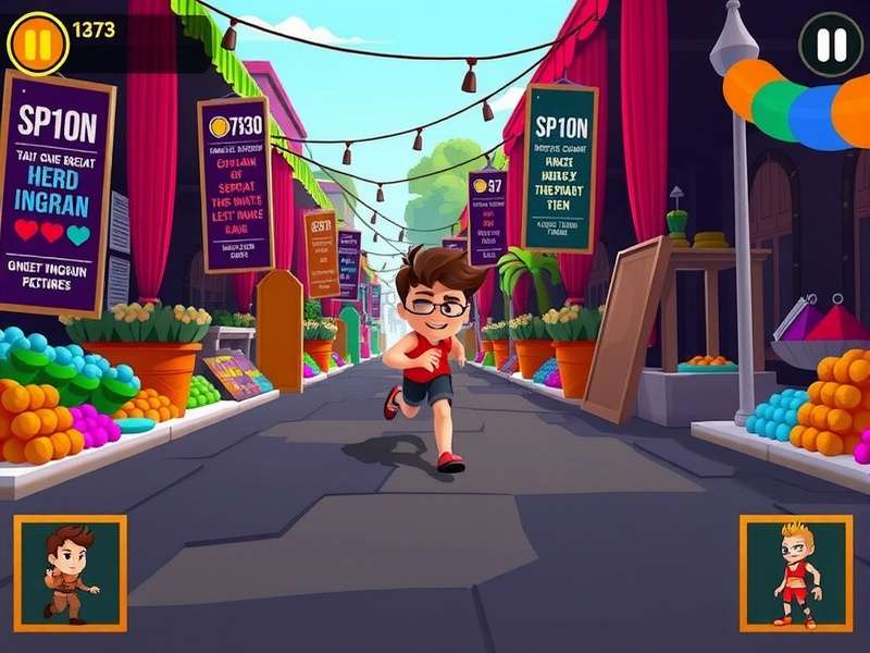 Ginger Run Elite gameplay screenshot showing character running through colorful Indian market