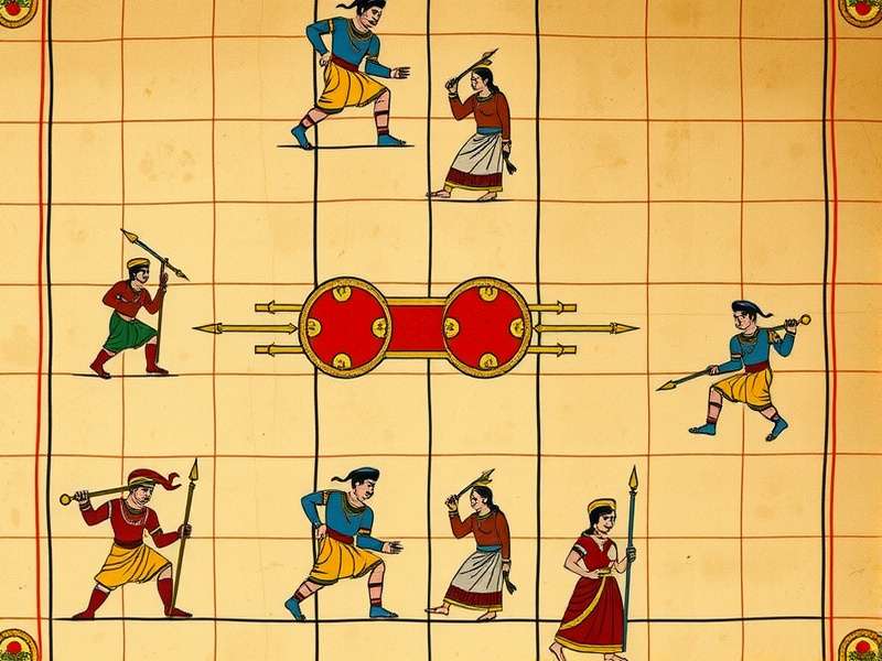 Ancient Indian manuscript depicting Bhutani Battle gameplay
