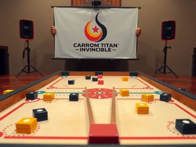 Professional Carrom Titan Invincible board setup with pieces arranged for tournament play
